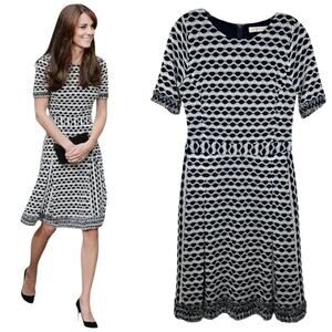 Tory Burch Paulina' Knit Dress, Kate Middleton A-Line Fringe Black/White Medium
